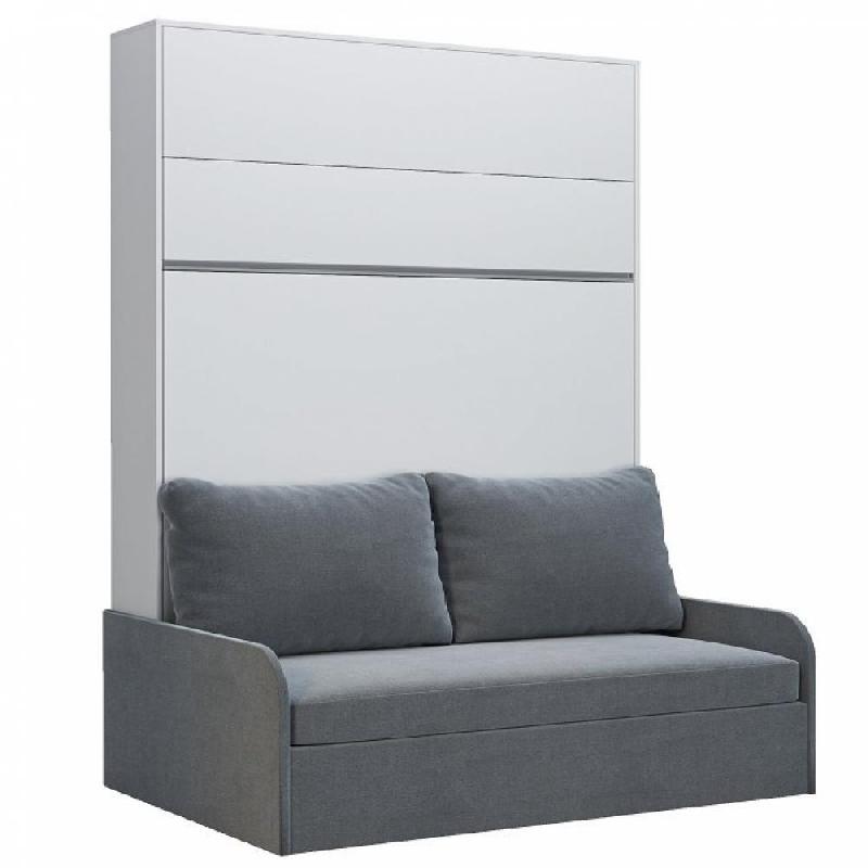 ARMOIRE LIT ESCAMOTABLE BERMUDES SOFA BLANC CANAPÉ GRIS 160*200 CM_0