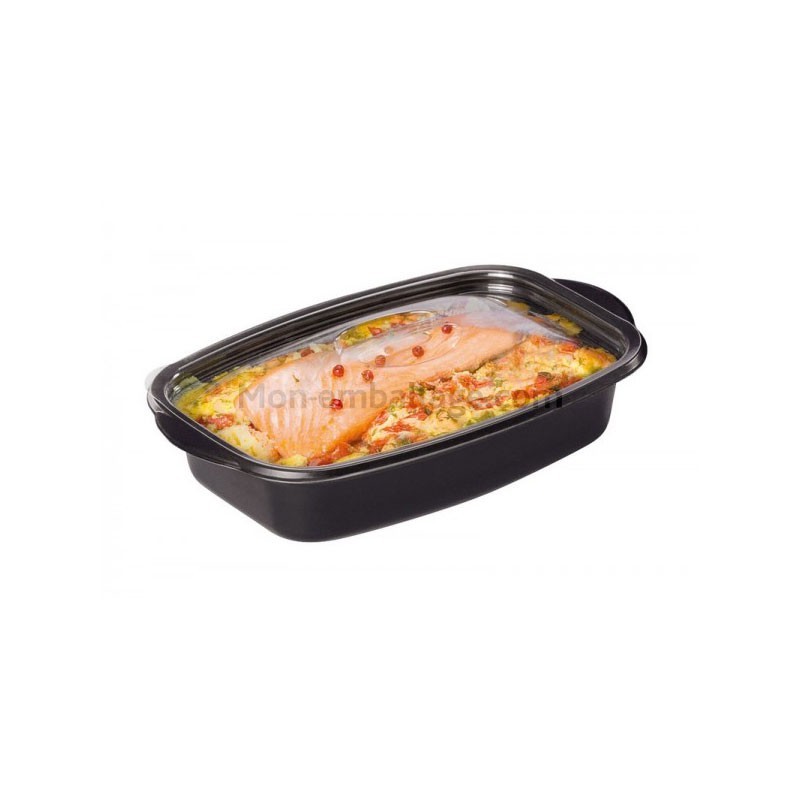 Bacs micro-ondable barquette marmipack noire avec couvercle indépendant 500 g_0