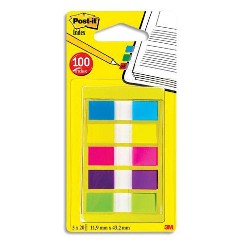 CARTE DE 5X20 MARQUE PAGE INDEX LARGEUR 1.2 CM - 5 COLORIS ASSORTIS