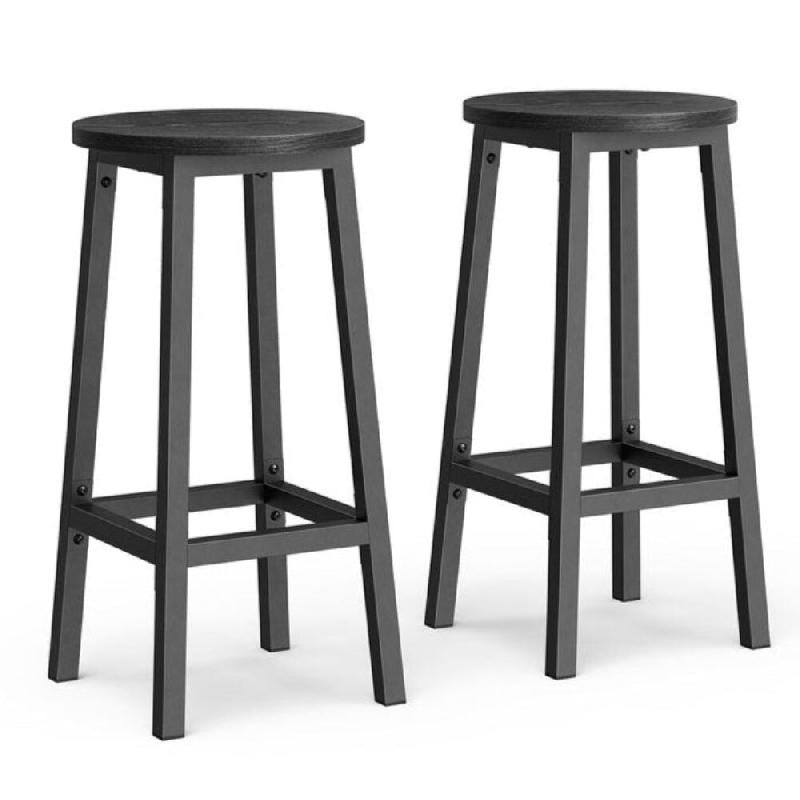 Helloshop26 - Tabourets hauts lot de 2 chaises de bar siège de cuisine cadre en acier hauteur 65 cm montage facile style industriel 12_0007762 - mét_0