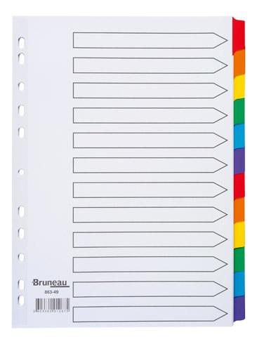 LOT DE 2 - INTERCALAIRE A4 CARTE BRISTOL BLANCHE BRUNEAU 12 ONGLETS NEUTRES MULTICOLORES - 1 JEU