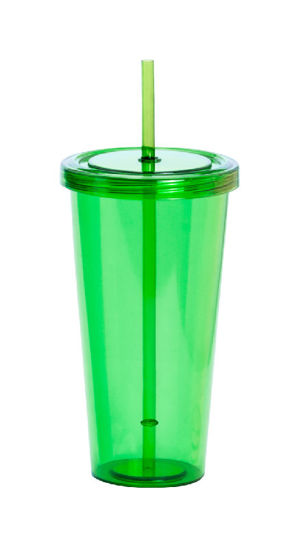 Mug en plastique transparent - 750 ml avec couvercle et paille colorés_0