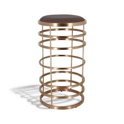Now's Home - Tabouret De Bar Bruce En Simili Cuir Marron Pieds Inox201brosse Cuivr40x71 - 3256390214382_0