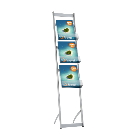 Porte-brochures PB-600 - simple et léger - structure en aluminium avec 3 porte-brochures plexi A4_0