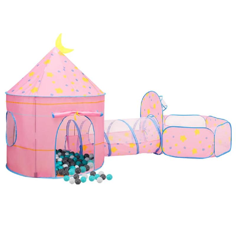 Tente de jeu pour enfants - 3-en-1 avec 250 balles colorées - 301 x 120 x 128 cm - Rose - Modèle 02_0005147_0