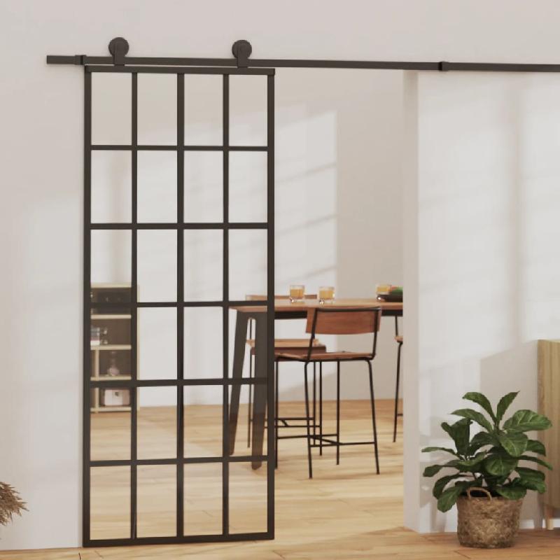 Vidaxl porte coulissante verre esg et aluminium 76x205 cm noir 151020_0