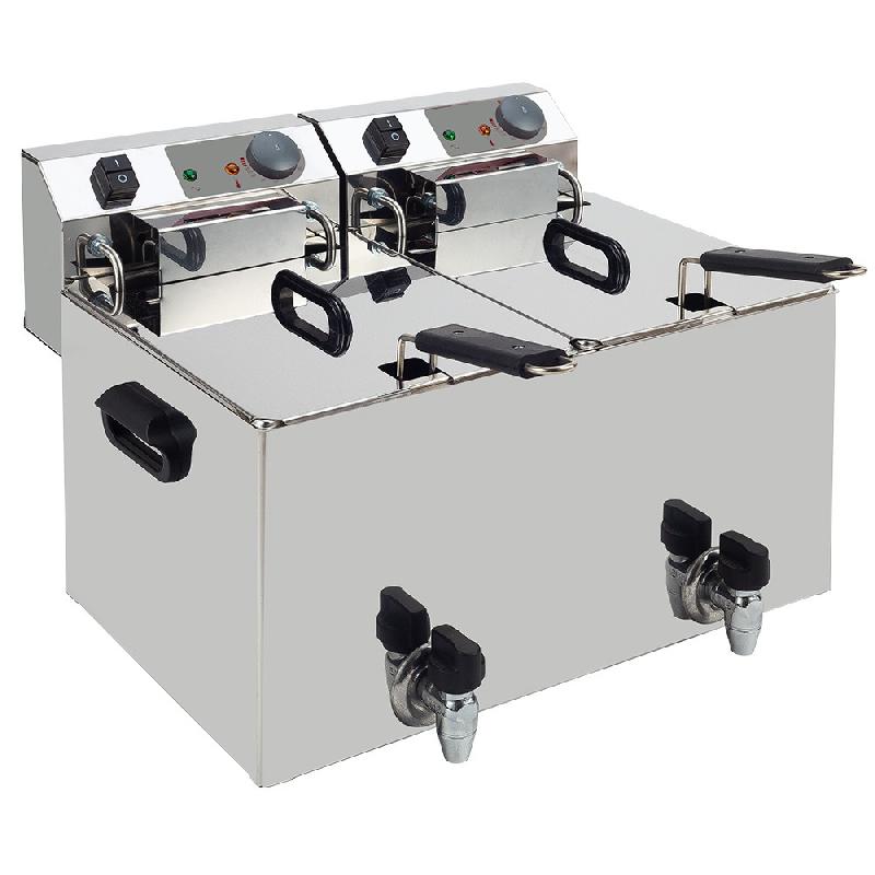 Friteuse de table électrique 2x 10 litres + robinet de vidange_0