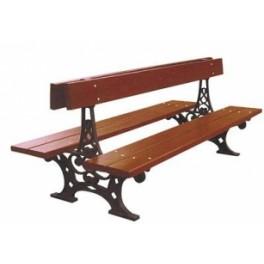 Banc public Versailles - double avec pieds en fonte et lames en bois exotique_0