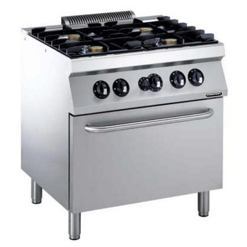 Fourneau monobloc 4 feux vifs sur four gaz - acier inox AISI 304 - thermostat réglable 140° à 300°C_0