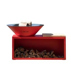 GRILLCHIC brasero traditionnel acier 103 rouge double cuve - BRACDCTR_103_90_RAL3020_0