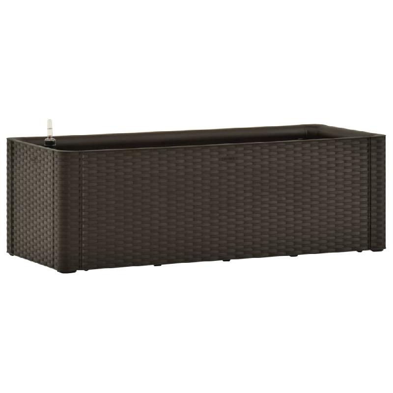 Jardinière lit surélevé - système d'arrosage automatique - 100 x 43 x 33 cm - moka - aspect rotin - intérieur et extérieur_0