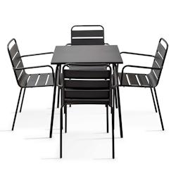 Oviala Business Ensemble table de terrasse carrée et 4 fauteuils acier gris - Oviala - gris acier 104806_0