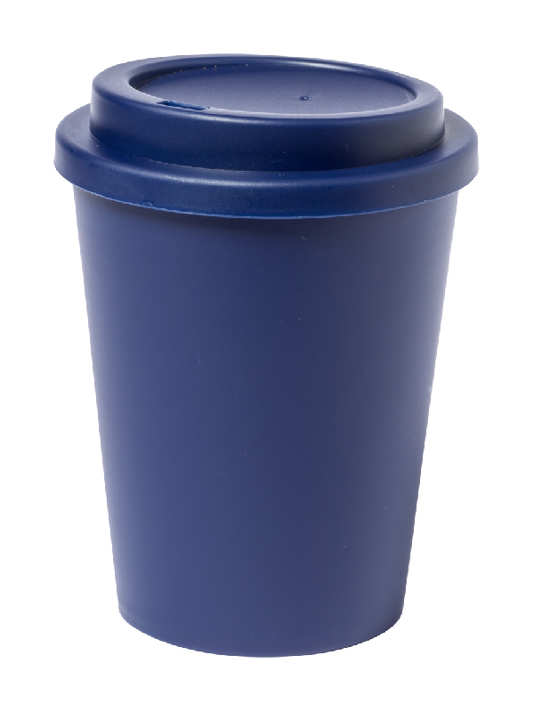 Mug thermos - isotherme à double paroi en plastique PP - 300 ml - couleur bleu foncé_0