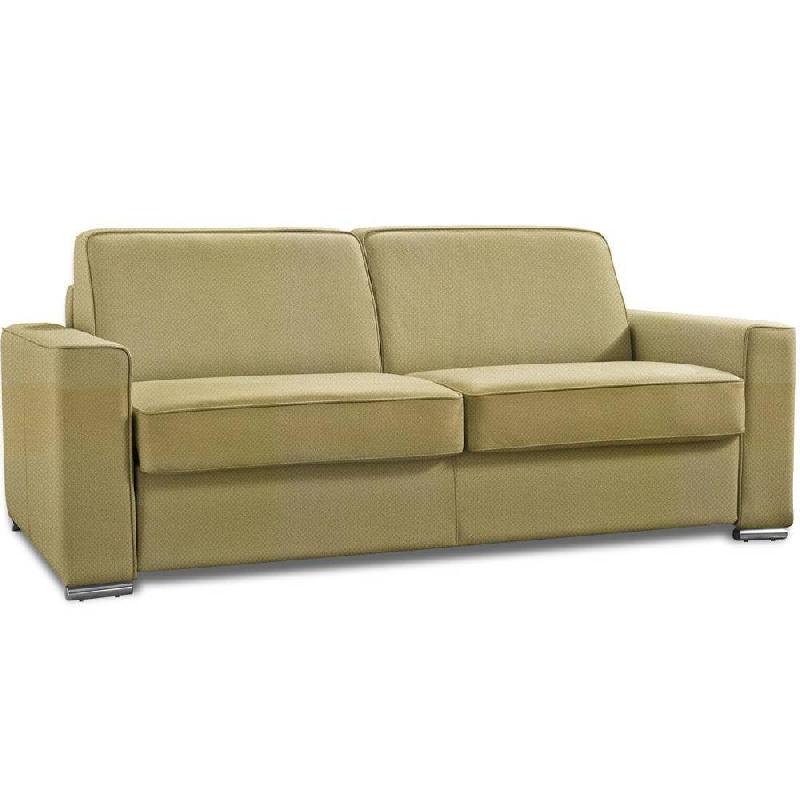 Canapé convertible 3 places Excellence - Velours jaune - Sommier lattes Renatonisi - Matelas mémoire 18 cm inclus - Couchage 140x197 cm_0
