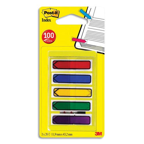 CARTE DE 5 X 20 INDEX POST-IT IMPRESSION FLECHE - 1,2 X 4,4 CM - COLORIS ASSORTIS