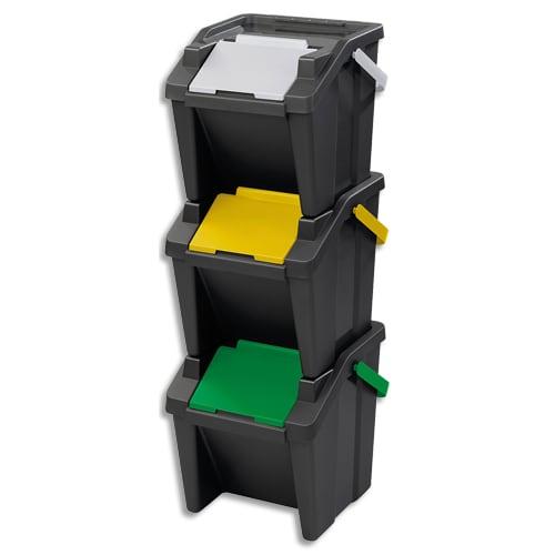 Cep kit de tri tower 30l lot de 3 poubelles de tri sélectif pour déchets (papier, plastique, biodéchets)._0