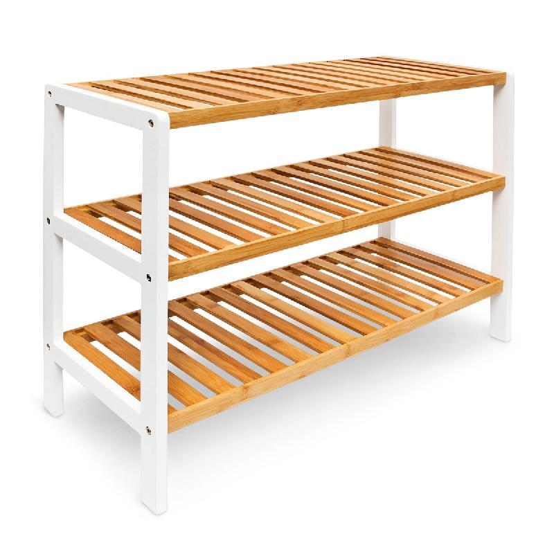 Helloshop26 - Étagère à chaussures pratique 3 niveaux 90 x 30 x 90 cm design scandinave finition laquée en bambou blanc 13_0005123 - blanc Bambou_0