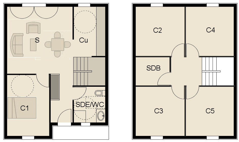 Maison à ossature en bois à étages - Optimale 9 - 100 m² habitables - 7 pièces - toit double pente - PMR - RT 2012_1