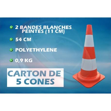 Pack de 5 cônes de chantier en polyéthylène - 54 cm - bandes blanches peintes_0