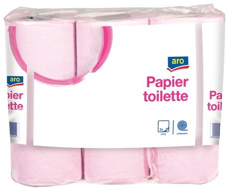 PAPIER TOILETTE ROSE 2 PLIS ARO 6 ROULEAUX (VENDU PAR 8)