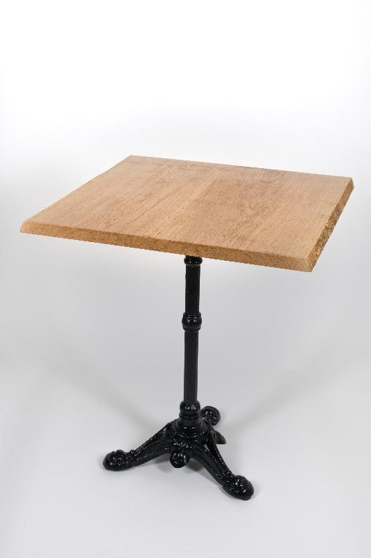 Table de bistrot carrée Fontainebleau - bois massif écorce - chêne clair et pied noir_0