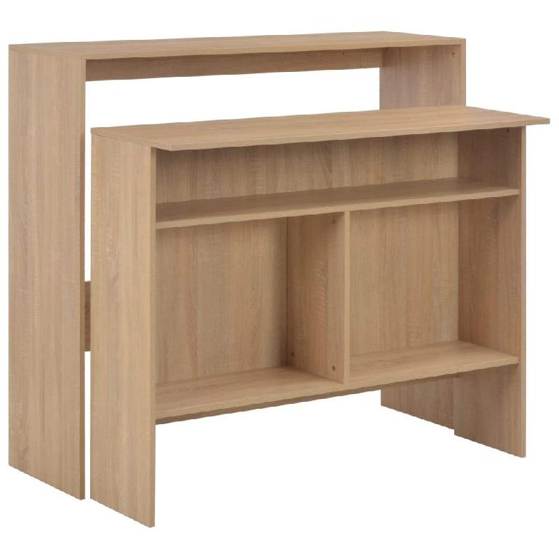 TABLE HAUTE MANGE DEBOUT BAR BISTROT AVEC 2 DESSUS DE TABLE CHÊNE 130 CM MARRON 0902038_0