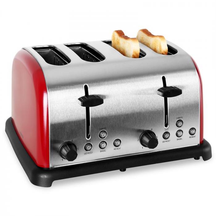 Grille-pain rétro Klarstein TK-BT-211-R - 4 fentes, 1650W, acier inoxydable, fonctions bagel, décongélation et réchauffage_0