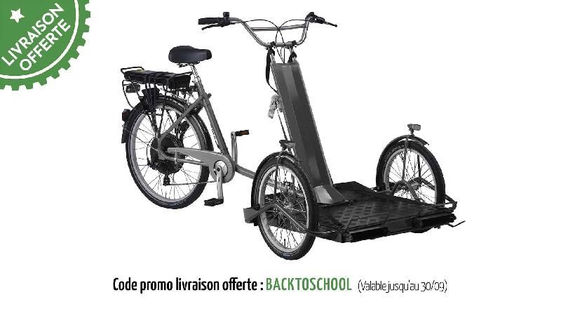 Triporteur électrique gris anthracite pour transporter un fauteuil roulant - Freins hydrauliques, moteur puissant 65 Nm_1