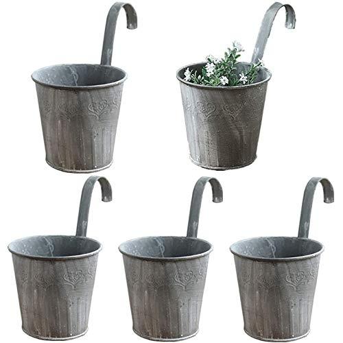 BOYIGOG - Lot de 5 pots de fleurs en fer à suspendre pour balcon et jardin - Design rétro et vintage_0