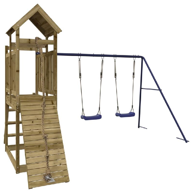 AIRE DE JEUX D\'EXTÉRIEUR BALANÇOIRES TOBOGGAN PORTIQUES ROBUSTE JEUX JARDIN 313 X 248 X 214 CM BOIS DE PIN IMPRÉGNÉ 02_0004999_0