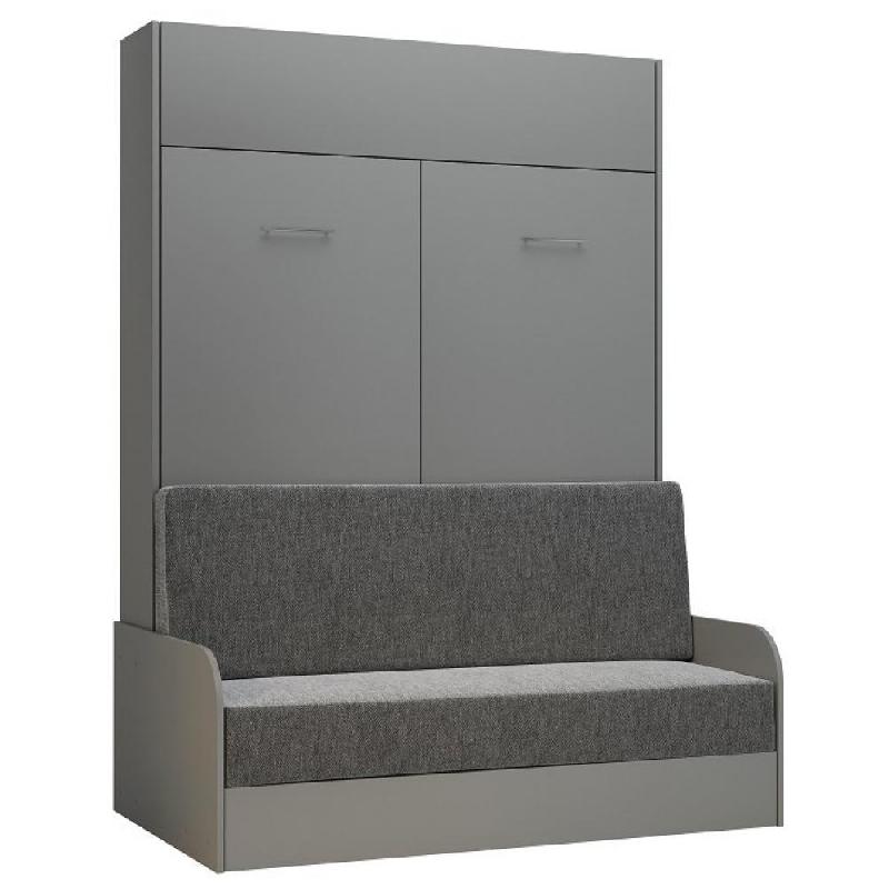 Armoire-lit escamotable Dynamo Sofa - Canapé gris avec accoudoirs bois - Couchage 140x200 cm - Structure gris mat_0
