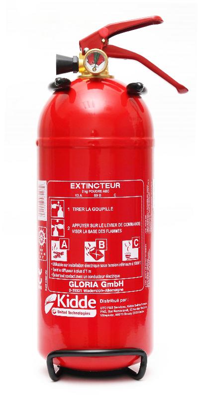 Extincteur polyvalent 2KG ABC - KIDDE avec support de transport, manomètre et poudre sèche_0
