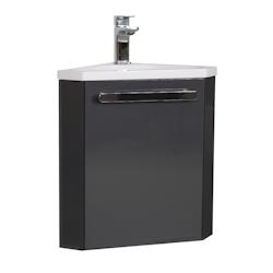 Meuble lave-mains d'angle SKINO gris anthracite - vasque blanche en résine - 35x53x35 cm_0