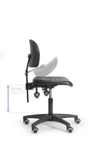 Siège d'atelier ergonomique en polyuréthane noir - dossier pliant - réglable en hauteur - text ref textasyntpvbrs_0
