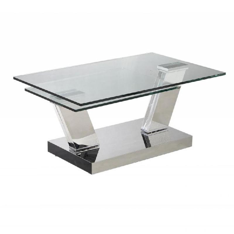 Table basse OPEN à plateaux pivotants en verre trempé 12mm - piétement chromé design moderne_0