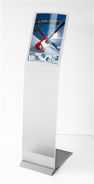 Totem d'intérieur en acrylique satiné - Direct Signalétique - Avec porte-affiche A4 et socle en aluminium anodisé_0