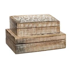 Atmosphera Lot de 2 Boîtes de rangement en Manguier sculpté et blanchi - marron 3560238711347_0
