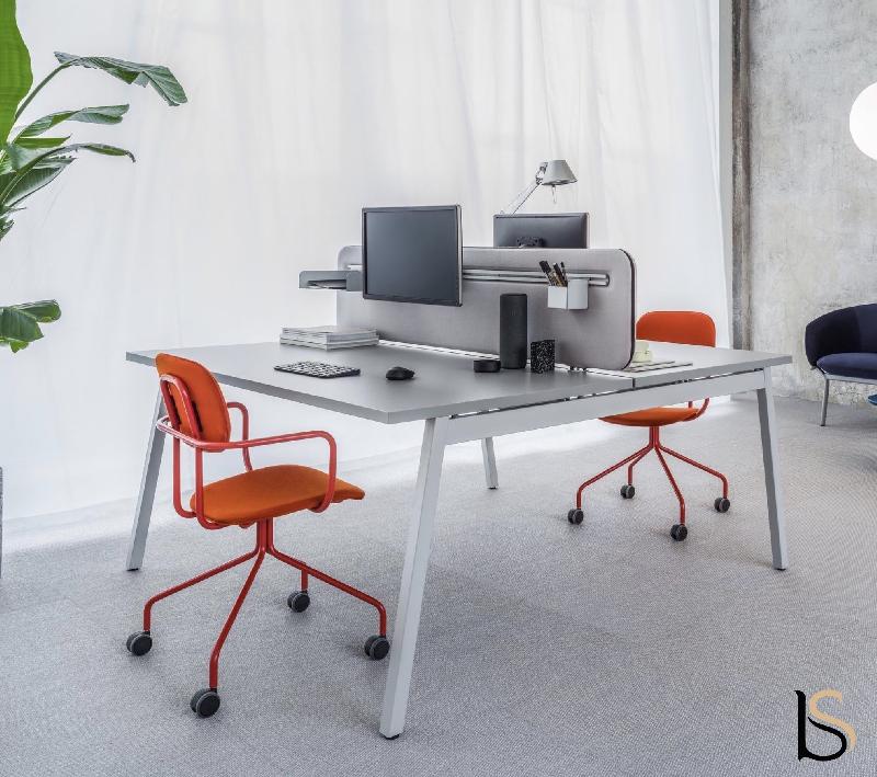 Bureau Bench 2 personnes Ogi M - MDD - Aluminium satiné, Non, 140 x 161 cm_1