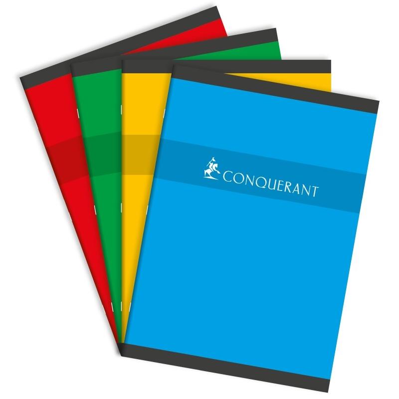 CONQUERANT Lot de 5 Cahier Sept piqué A4, 192p./96 feuilles 70g/m², quadrillé 5x5, coloris assortis (4) - 3020120001098_0