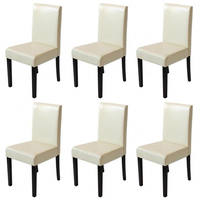Décoshop26 - Lot de 6 chaises de salle à manger synthétique crème pieds foncés CDS04242 - 3000074542281_0