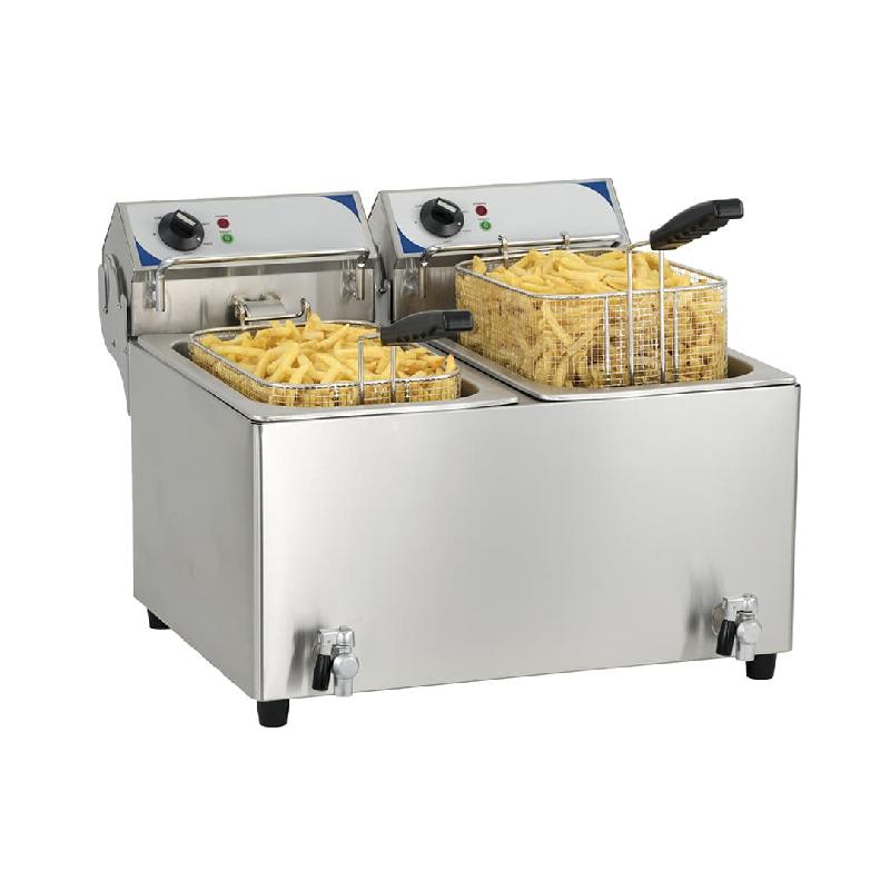Friteuse électrique avec vanne de vidange 2 x 10 litres en acier inoxydable 2 x 3600 W_0