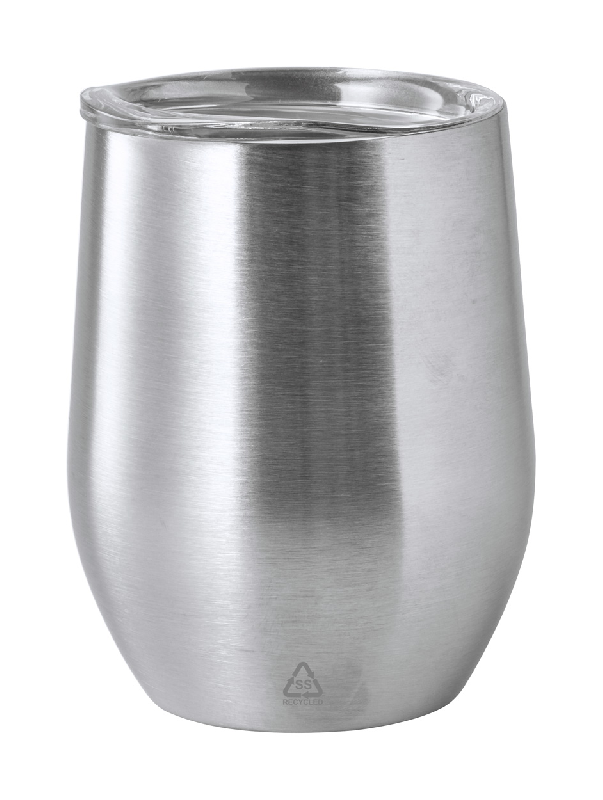Mug thermos - double paroi en acier inoxydable recyclé - 350 ml - argenté_0
