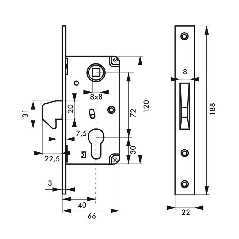 Serrure encastrable pour portail à crochet - Axe 40 mm - Marque Thirard - Référence 00997040_0