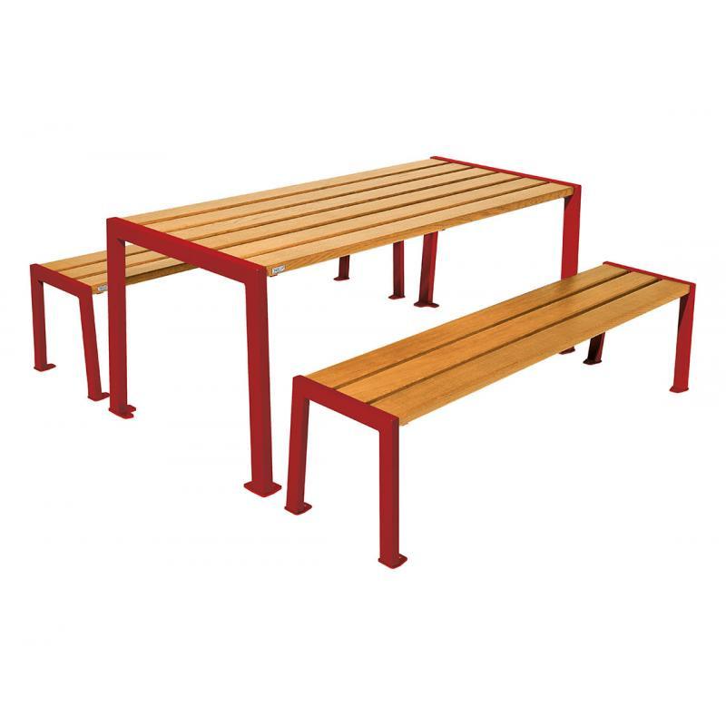 TABLE DE PIQUE-NIQUE SILAOS - BOIS ET ACIER - TABLE ET BANQUETTES INCLUSES_0