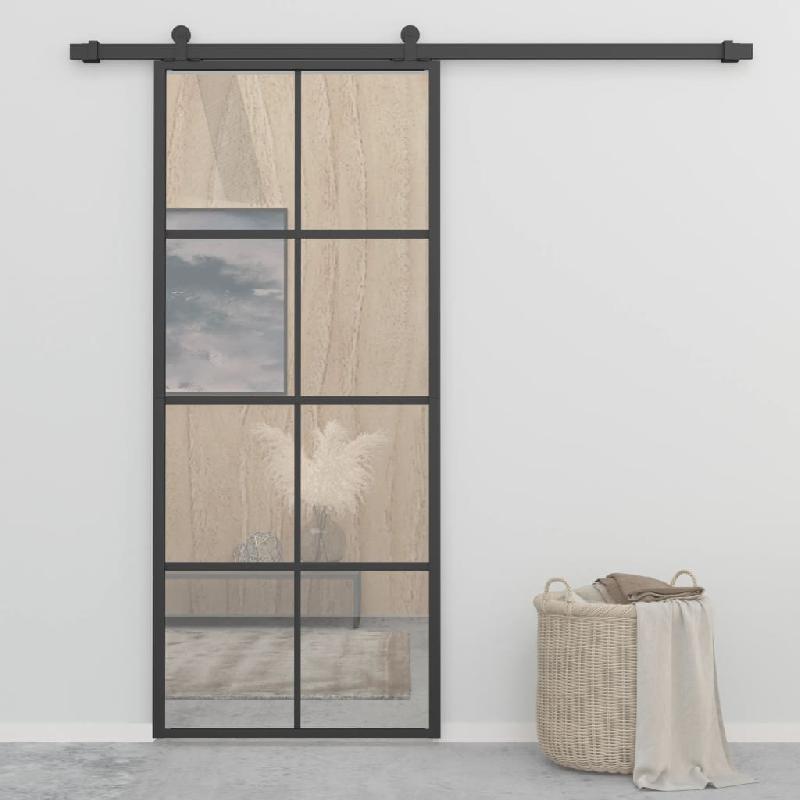 Vidaxl porte coulissante aluminium et verre esg 90x205 cm noir 288065_0