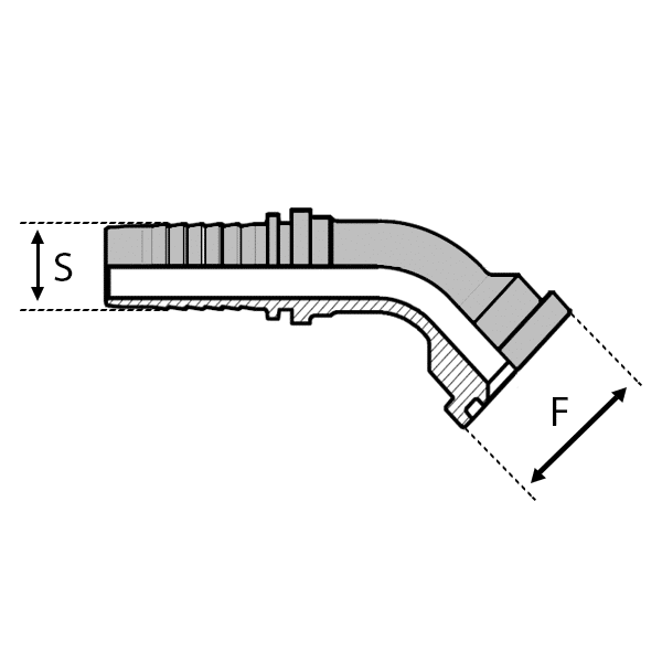 EMBOUT HYDRAULIQUE DESTINé AUX APPLICATIONS HYDRAULIQUES DES ENGINS DE TRAVAUX PUBLICS ET DE LA RéPARATION NAVALE - 6000 PSI - SéRIE FORTE - 45° (SFS45) - 16 , 1  , 25.4 , 16 , 1  , 47.6 , 9.5 - RéF  SCB6401616_0