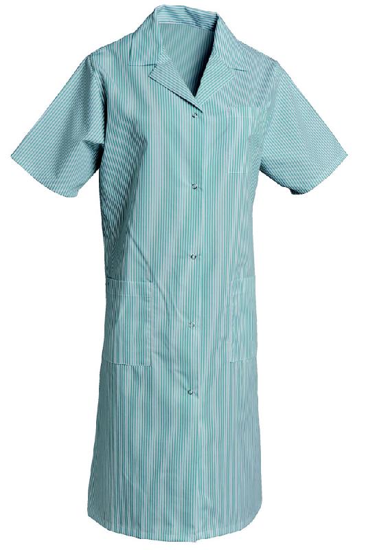 BLOUSE PROFESSIONNELLE FEMME VERT ET BLANC EN POLYCOTON, MANCHES COURTES, TAILLE 52/54