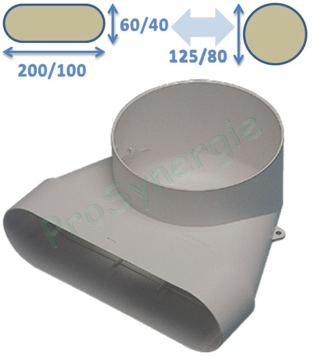 COUDE VERTICAL 90° MINIGAINE MIXTE POUR BOUCHE - 60X200MM VERS Ø125MM