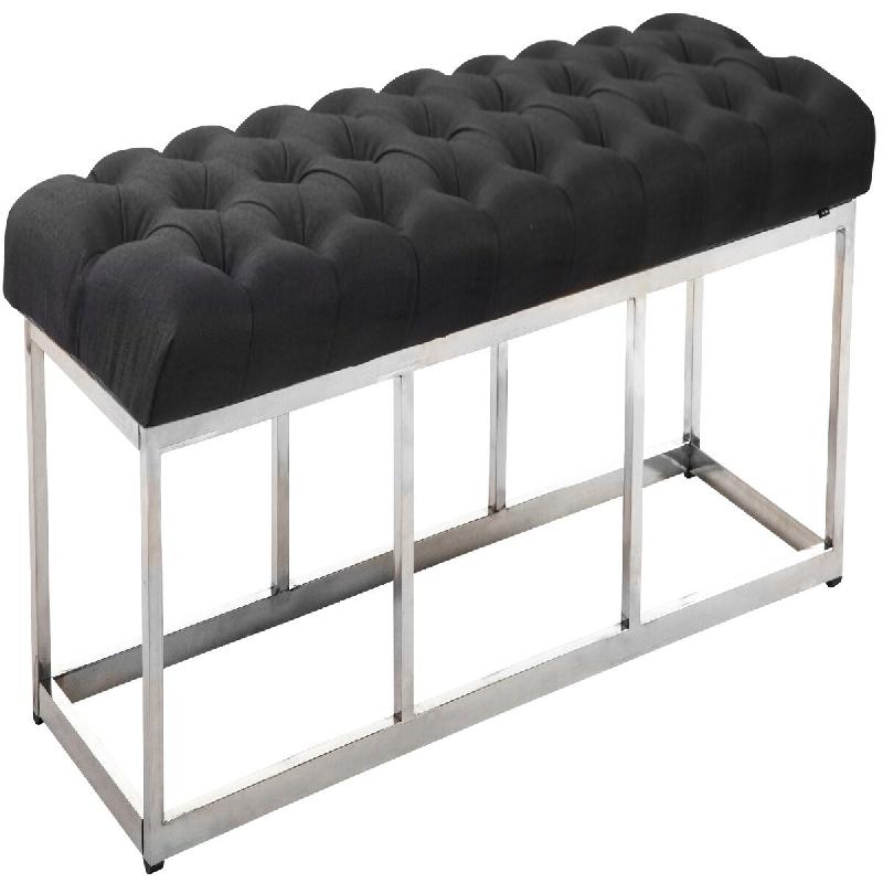 Décoshop26 - Banc capitonné rembourré 120 cm tissu gris foncé avec structure en acier inoxydable design contemporain 10_0008568 - inox 3000266724747_0