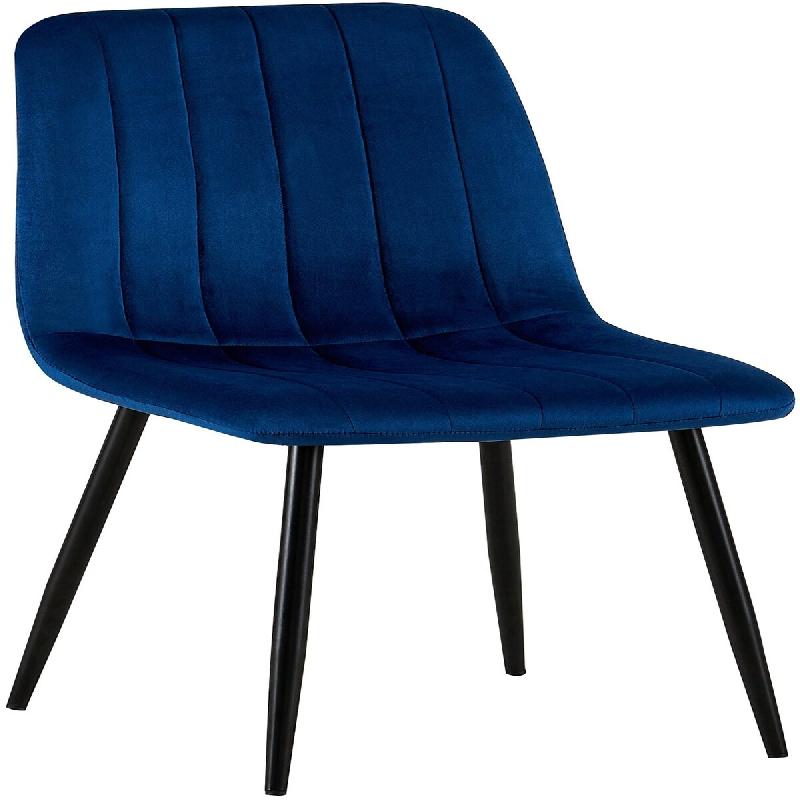 Décoshop26 - Chaise de salle à manger x1 coutures décoratives verticales assise en tissu velours bleu pieds en métal noir 10_0002198 - bleu métal_0